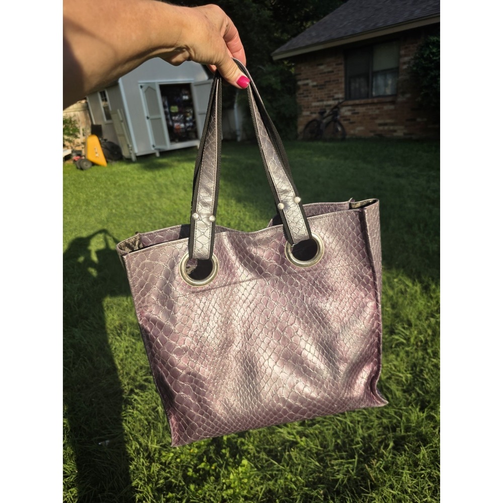 Kate Landry Snake Skin Print Shoulder Carry Purse Large purple  Tote Bag Faux